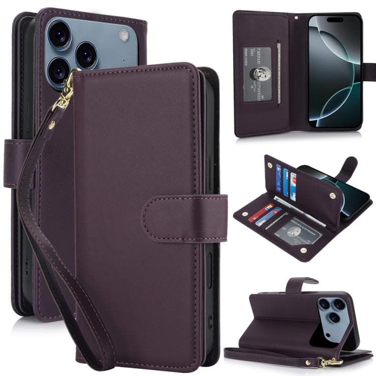 For iPhone 17 Pro Max Multi-Card Wallet RFID Leather Phone Case(Dark Purple) - Immagine 1