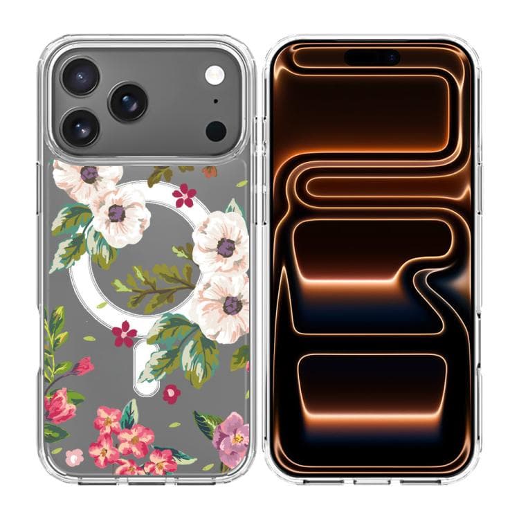 For iPhone 17 Pro Max Pattern Printing TPU + PC Magnetic Shockproof Phone Case(Purple White 017) - Immagine 1