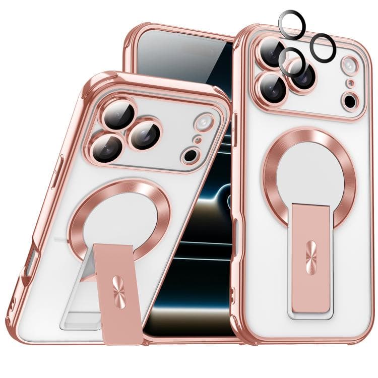 For iPhone 17 Pro Max Phantom Electroplated Four-Corner Airbag Invisible Holder Shockproof Magnetic Phone Case(Pink) - Immagine 1
