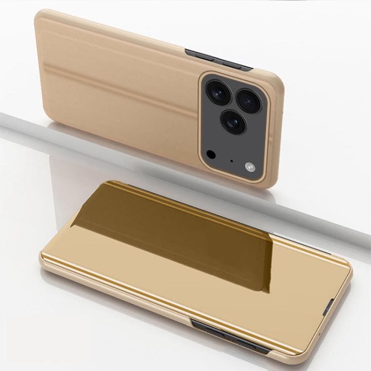 For iPhone 17 Pro Max Plated Mirror Horizontal Flip Leather Phone Case with Holder(Gold) - Immagine 1
