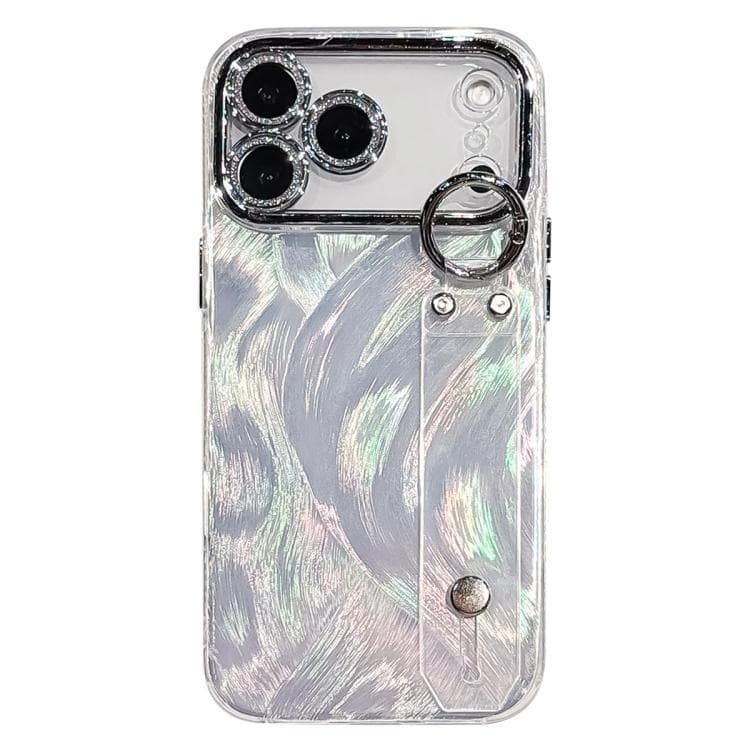 For iPhone 17 Pro Max Plating Feather-Gauze Texture Wristband Holder TPU Phone Case with Lens Film(White) - Immagine 1
