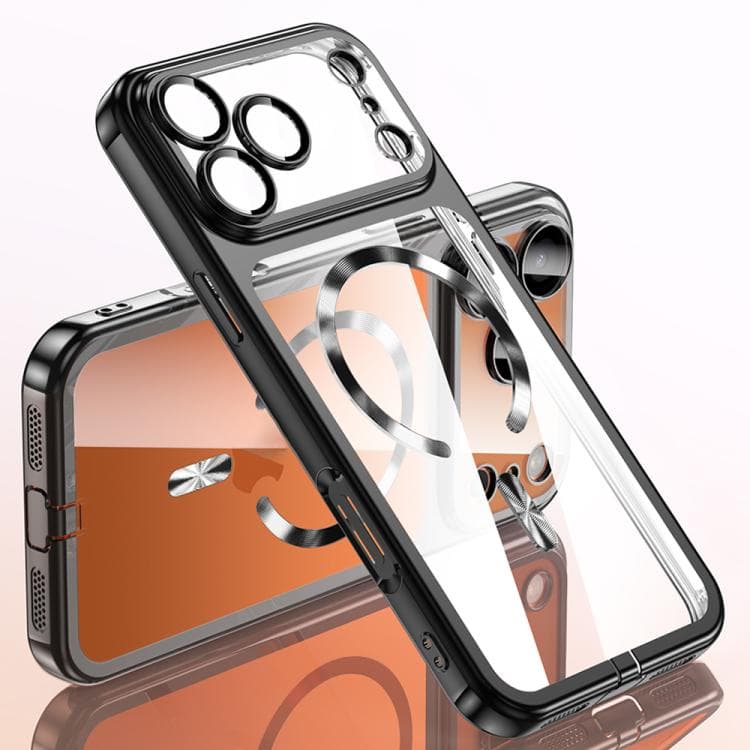 For iPhone 17 Pro Max Plating Paint TPU MagSafe Phone Case with Dust Plug & Lens Film(Black) - Immagine 1