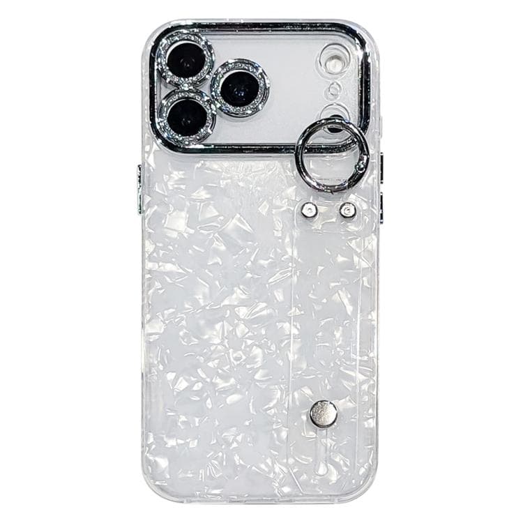 For iPhone 17 Pro Max Plating Shell Texture Wristband Holder TPU Phone Case with Lens Film(White) - Immagine 1