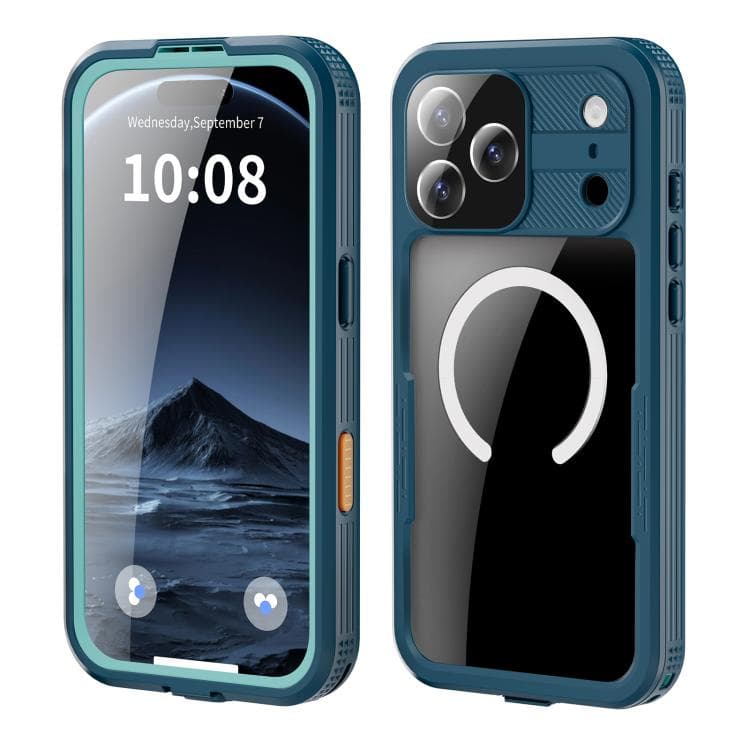 For iPhone 17 Pro Max RedPepper IP68 Waterproof Triple-proof MagSafe Phone Case(Cyan + Lake Blue) - Immagine 1