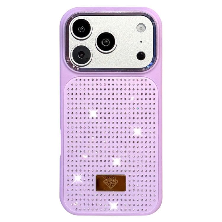 For iPhone 17 Pro Max Resin Rhinestones Metal Emblem TPU + PC Shockproof Phone Case(Purple) - Immagine 1