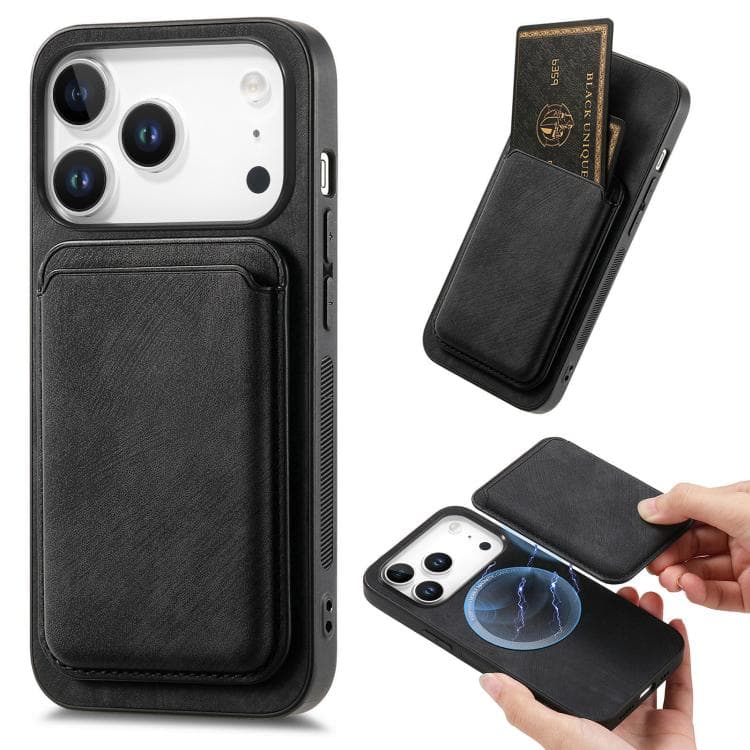 For iPhone 17 Pro Max Retro Leather Card Bag Magnetic Phone Case(Black) - Immagine 1