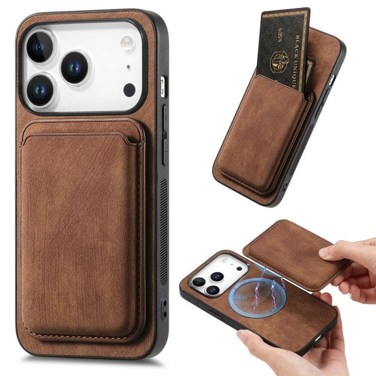 For iPhone 17 Pro Max Retro Leather Card Bag Magnetic Phone Case(Brown) - Immagine 1