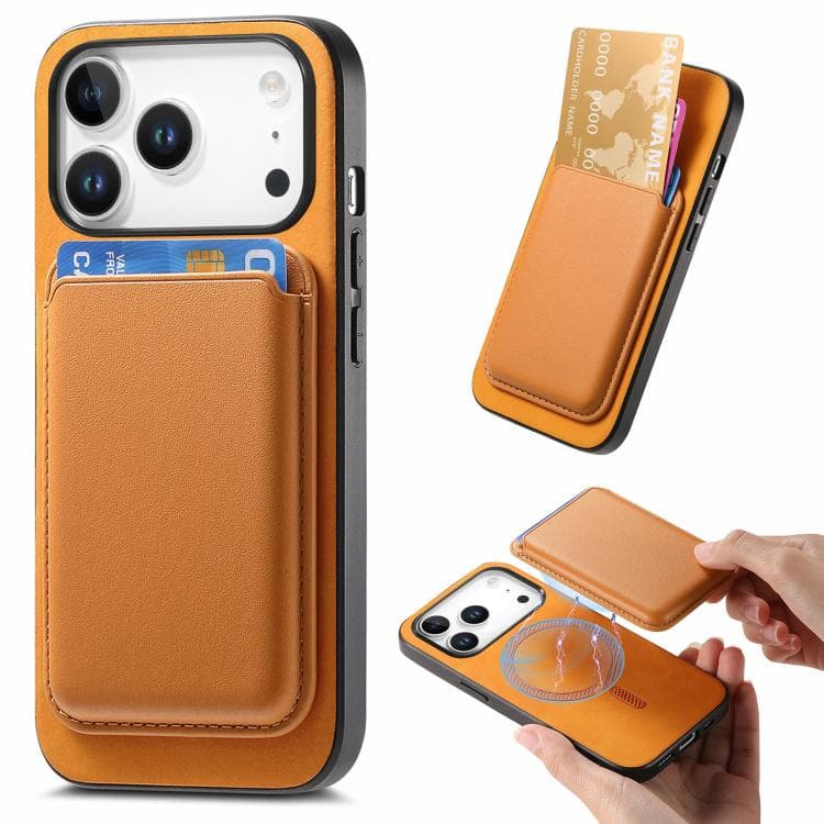 For iPhone 17 Pro Max Retro Magsafe Card Bag PU Back Cover Phone Case(Yellow) - Immagine 1