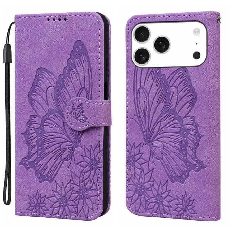 For iPhone 17 Pro Max Retro Skin Feel Butterflies Embossing Horizontal Flip Leather Phone Case(Purple) - Immagine 1