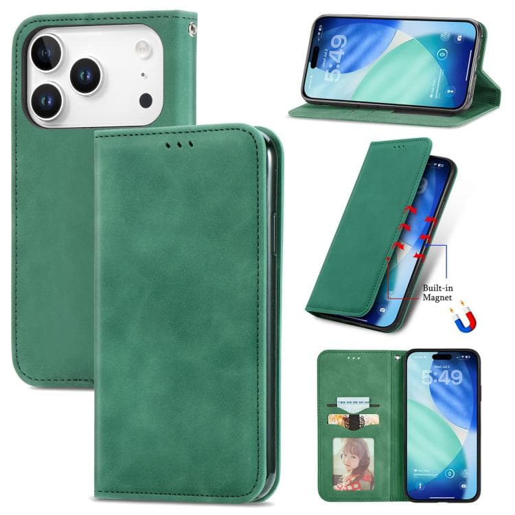 For iPhone 17 Pro Max Retro Skin Feel Magnetic Flip Leather Phone Case(Green) - Immagine 1