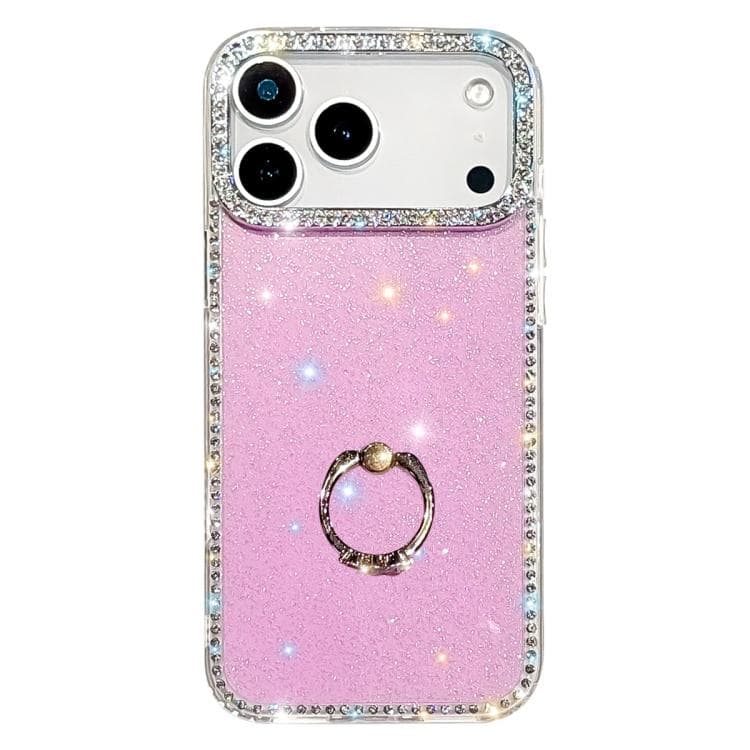 For iPhone 17 Pro Max Rhinestone Ring Holder Dual-side IMD PC Hybrid TPU Phone Case(Glitter Light Purple) - Immagine 1