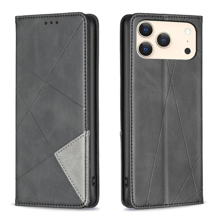 Fondina in pelle magnetica con texture a rombi per iPhone 17 Pro Max (Nero) - Immagine 1