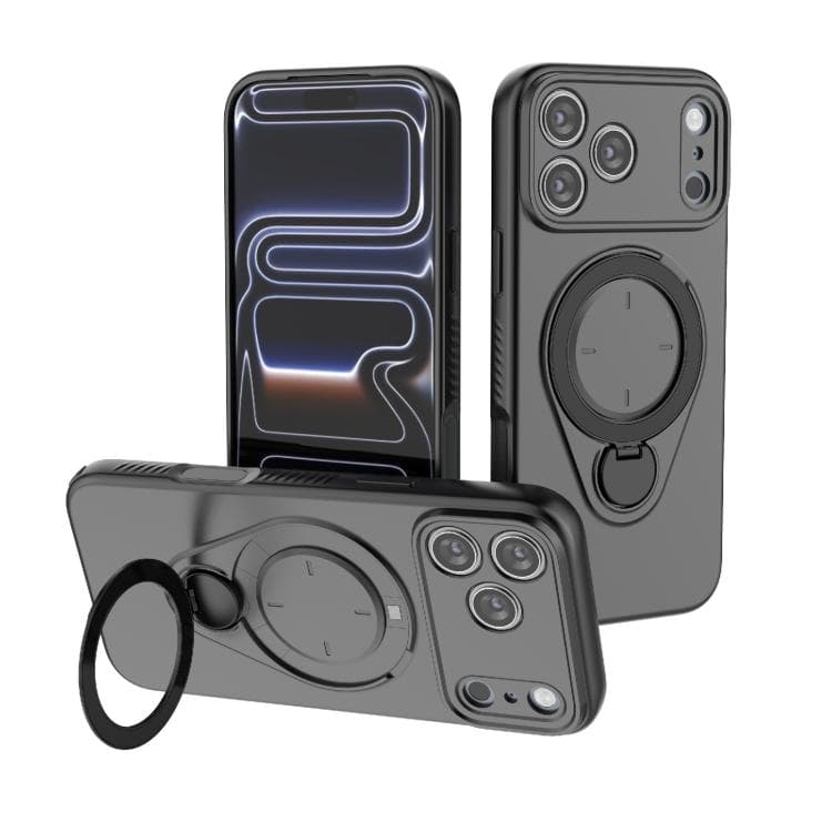 For iPhone 17 Pro Max Ring Shield MagSafe TPU Phone Case with 360 Degree Rotating Holder(Black) - Immagine 1