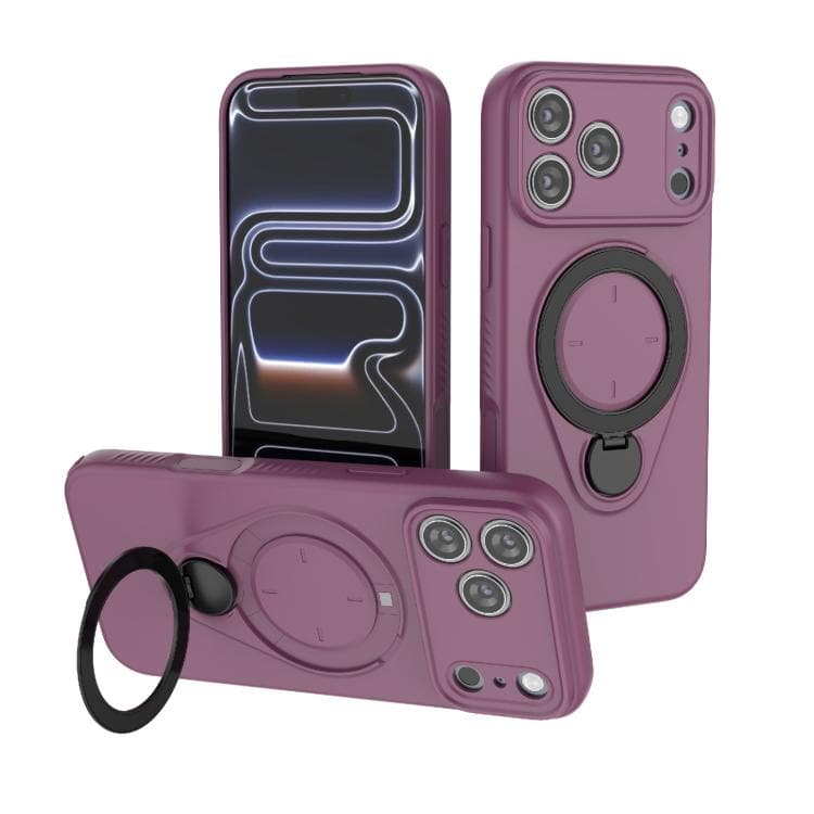 For iPhone 17 Pro Max Ring Shield MagSafe TPU Phone Case with 360 Degree Rotating Holder(Wine Red) - Immagine 1