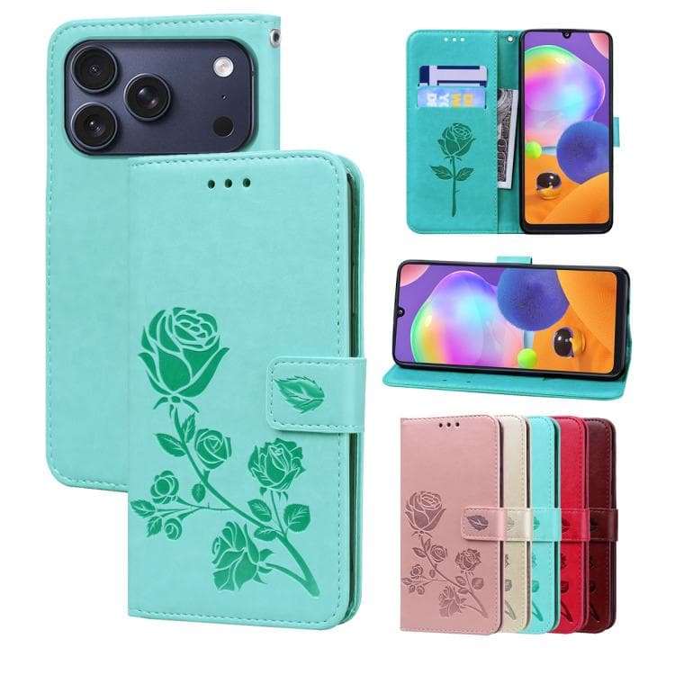 For iPhone 17 Pro Max Rose Embossed Flip PU Leather Phone Case(Green) - Immagine 1