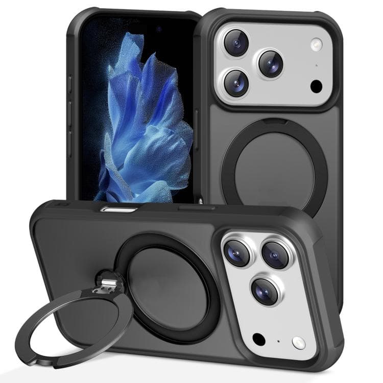 For iPhone 17 Pro Max Rotating Pivot Bracket Magnetic Phone Case(Black) - Immagine 1