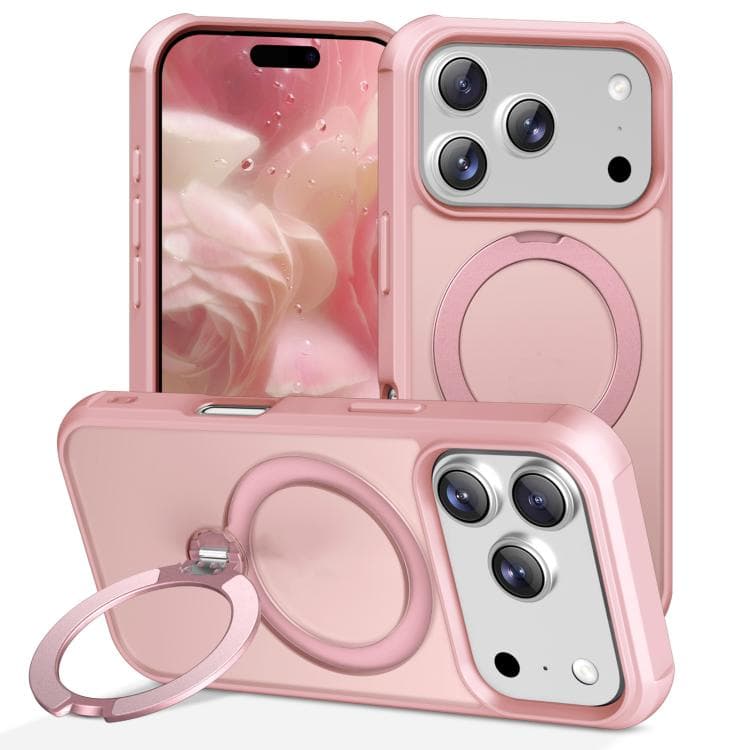 For iPhone 17 Pro Max Rotating Pivot Bracket Magnetic Phone Case(Pink) - Immagine 1