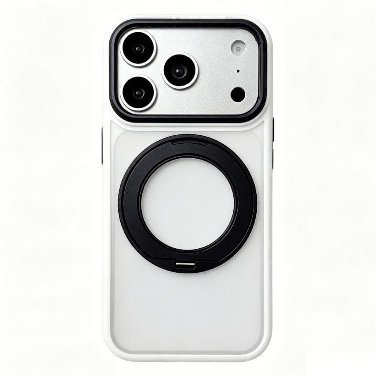 Custodia magnetica per iPhone 17 Pro Max con supporto girevole a 360 gradi e scudo colorato semitrasparente (Bianco) - Immagine 1