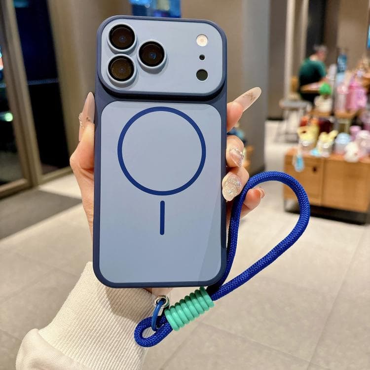 For iPhone 17 Pro Max Shield Contrast Color Magnetic Phone Case with Lens Protector and Wrist Strap(Blue) - Immagine 1