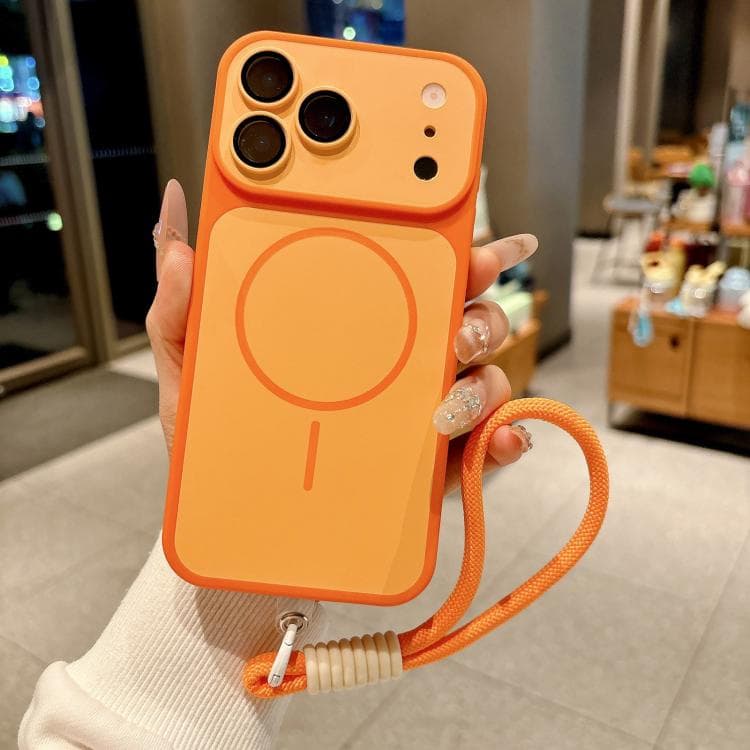 For iPhone 17 Pro Max Shield Contrast Color Magnetic Phone Case with Lens Protector and Wrist Strap(Orange) - Immagine 1