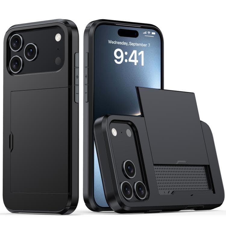 For iPhone 17 Pro Max Shockproof Armor Phone Case with Card Slot(Black)