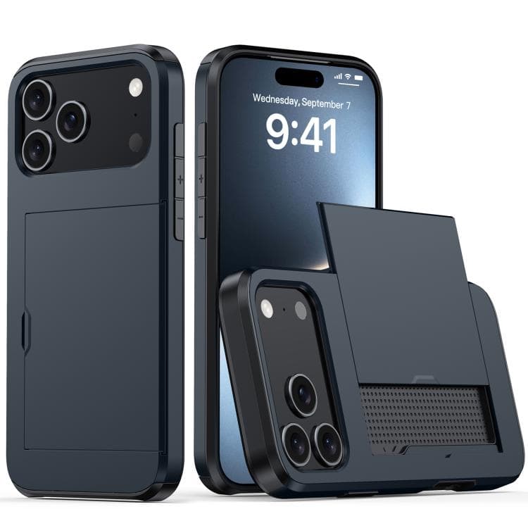 For iPhone 17 Pro Max Shockproof Armor Phone Case with Card Slot(Blue)