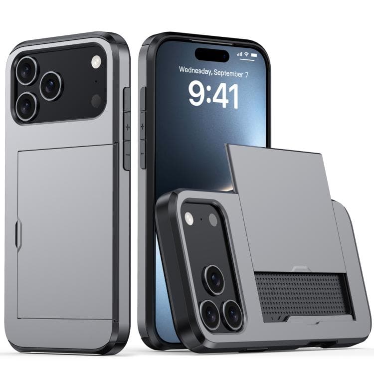 For iPhone 17 Pro Max Shockproof Armor Phone Case with Card Slot(Grey)