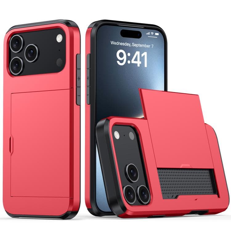 For iPhone 17 Pro Max Shockproof Armor Phone Case with Card Slot(Red)