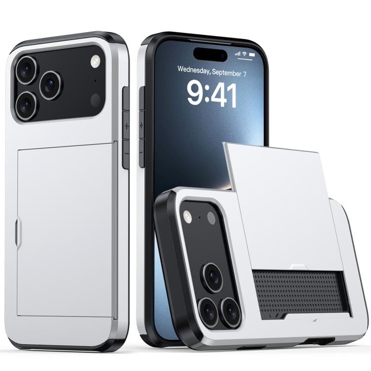 For iPhone 17 Pro Max Shockproof Armor Phone Case with Card Slot(Silver)