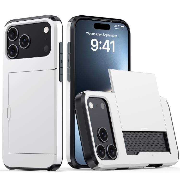 For iPhone 17 Pro Max Shockproof Armor Phone Case with Card Slot(White)