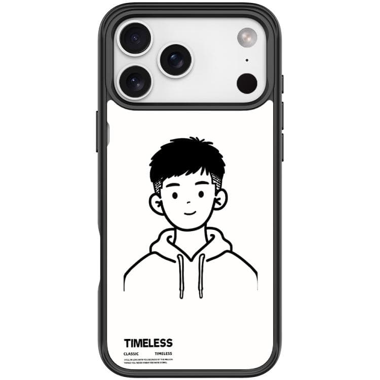 For iPhone 17 Pro Max Sketch Hooded Boy Pattern Magnetic Phone Case(Black) - Immagine 1