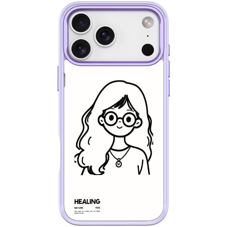 For iPhone 17 Pro Max Sketch Quiet Girl Pattern Magnetic Phone Case(Light Purple) - Immagine 1