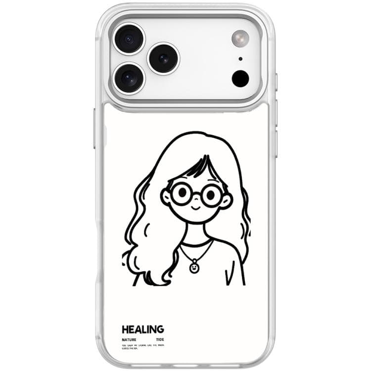 For iPhone 17 Pro Max Sketch Quiet Girl Pattern Magnetic Phone Case(Transparent White) - Immagine 1