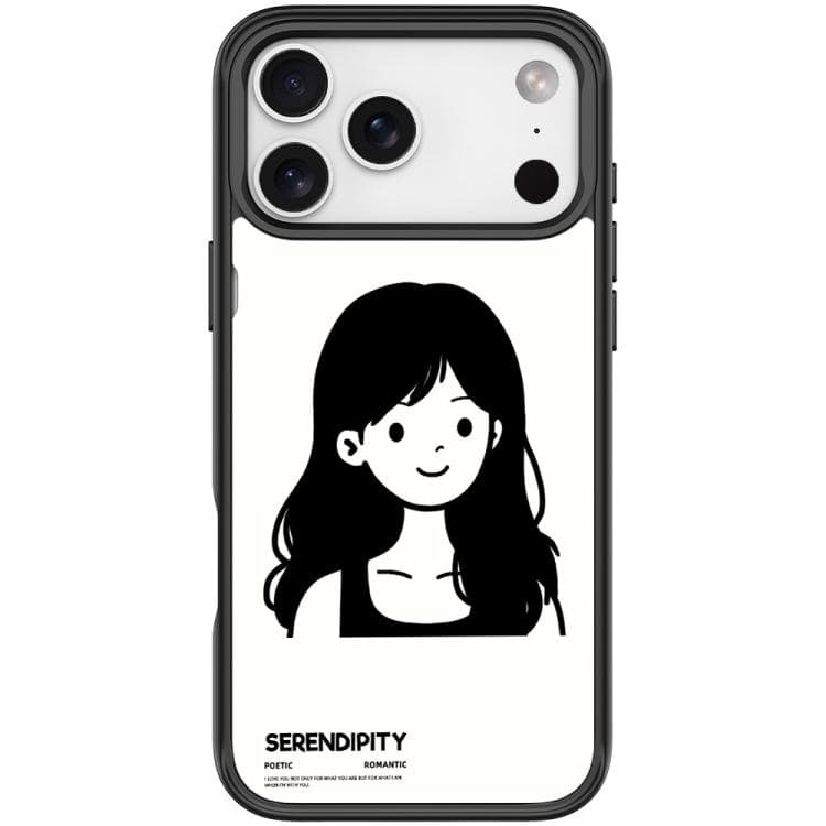 For iPhone 17 Pro Max Sketching Style Curly Haired Girl Pattern Magnetic Phone Case(Black) - Immagine 1