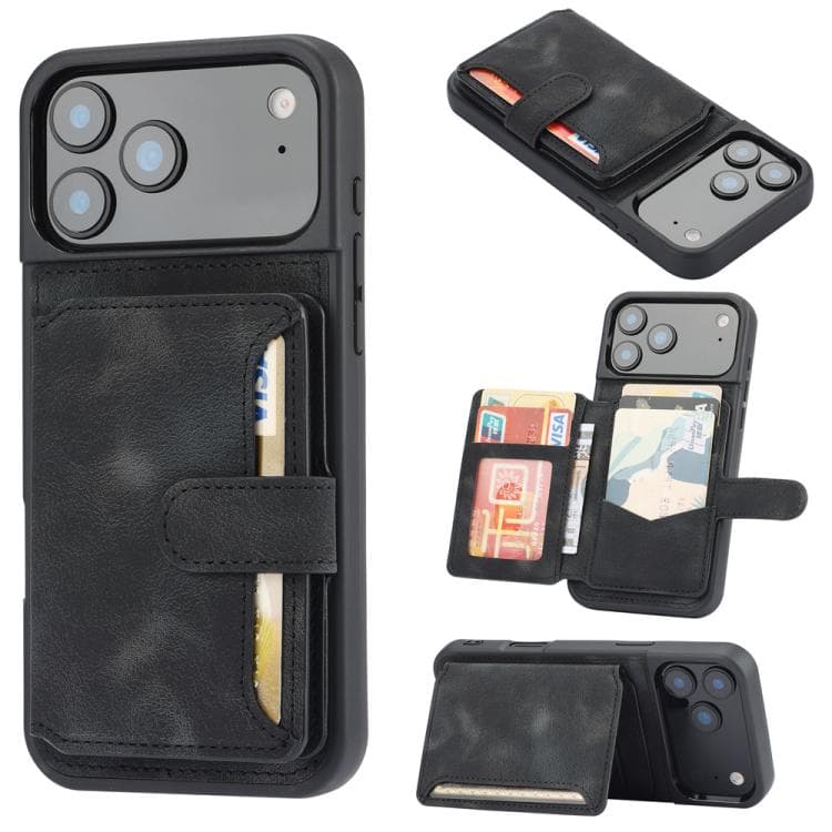 Custodia per iPhone 17 Pro Max in pelle con sensazione morbida, RFID antifurto, borsa porta carte in PU (Nero) - Immagine 1