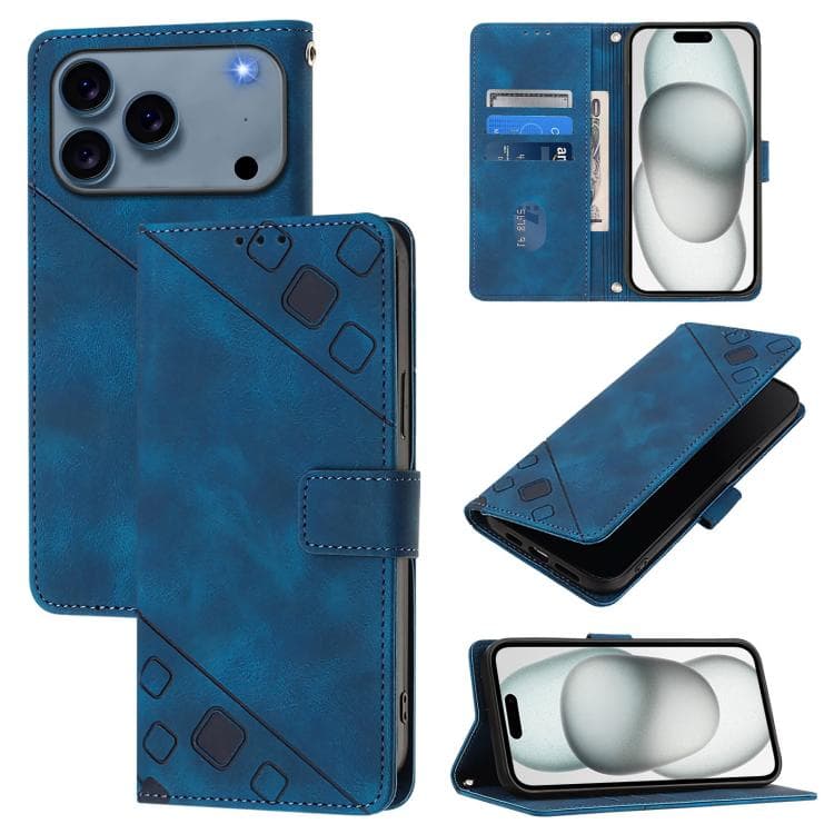 Fodero in pelle goffrata con effetto pelle per iPhone 17 Pro Max (Blu) - Immagine 1
