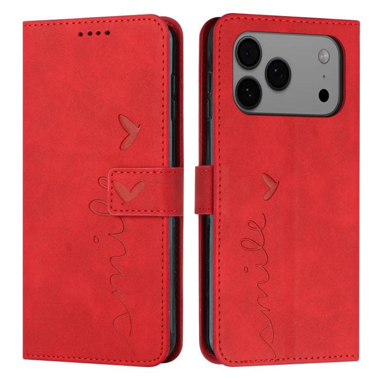 For iPhone 17 Pro Max Skin Feel Heart Embossed Leather Phone Case with Long Lanyard(Red) - Immagine 1
