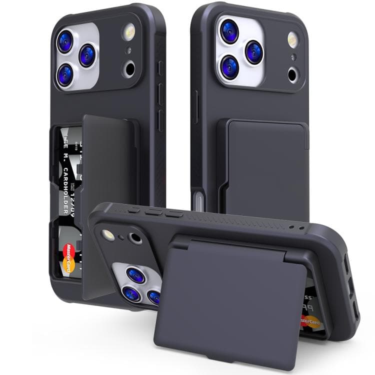 For iPhone 17 Pro Max Skin Feel PC Hybrid TPU Horizontal Hidden Mirror Card Bag Phone Case(Black) - Immagine 1