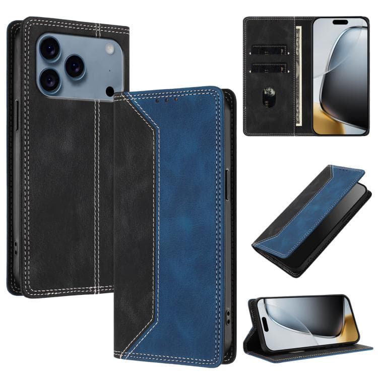 For iPhone 17 Pro Max Skin Feel Two-tone RFID Blocking Vegan Leather Phone Case(Blue) - Immagine 1