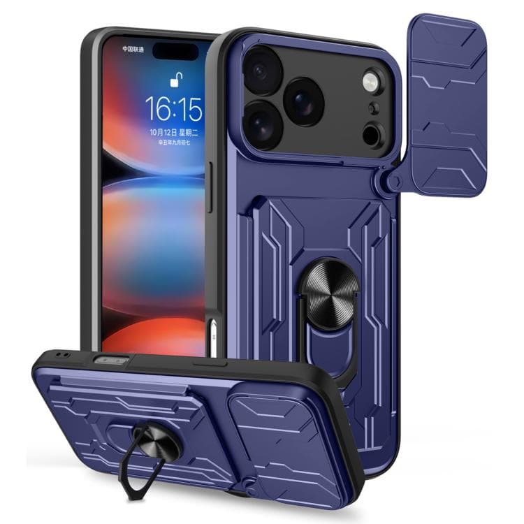 For iPhone 17 Pro Max Sliding Camshield TPU+PC Phone Case with Card Slot(Blue) - Immagine 1
