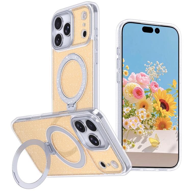 For iPhone 17 Pro Max Starry Glitter Magnetic Holder Phone Case(Orange) - Immagine 1