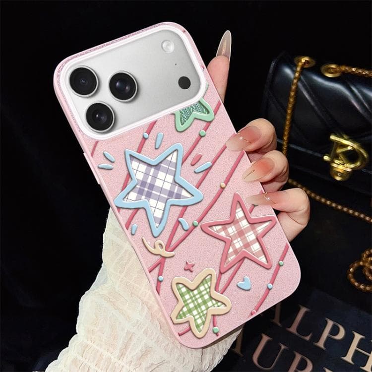 For iPhone 17 Pro Max Stars Pattern IMD Glitter PC Hybrid TPU Phone Case(Pink) - Immagine 1