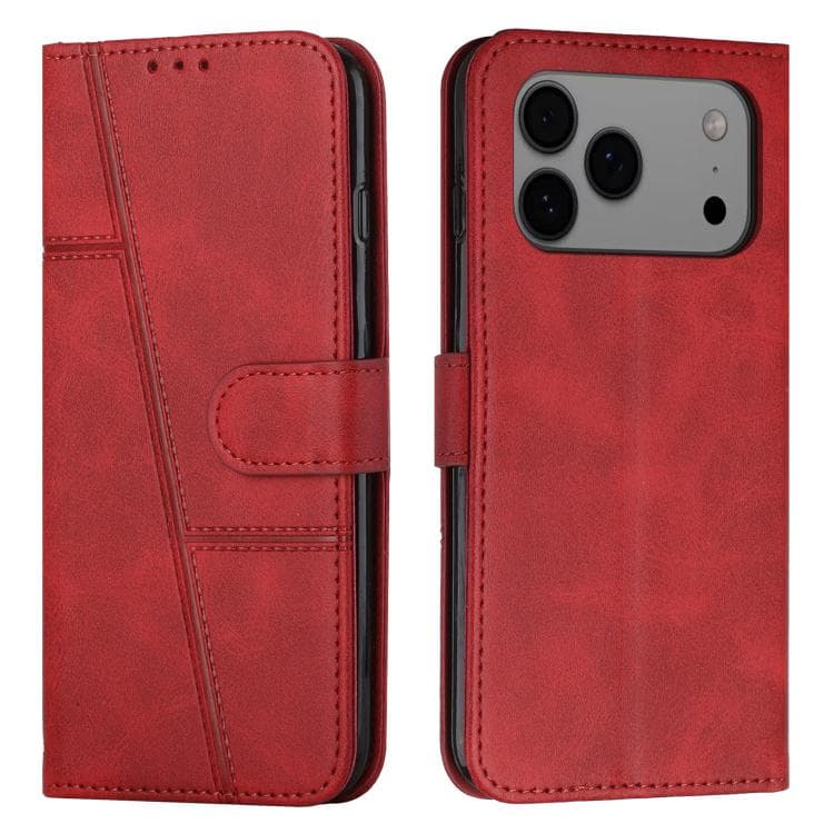 For iPhone 17 Pro Max Stitching Calf Texture Buckle Leather Phone Case(Red) - Immagine 1