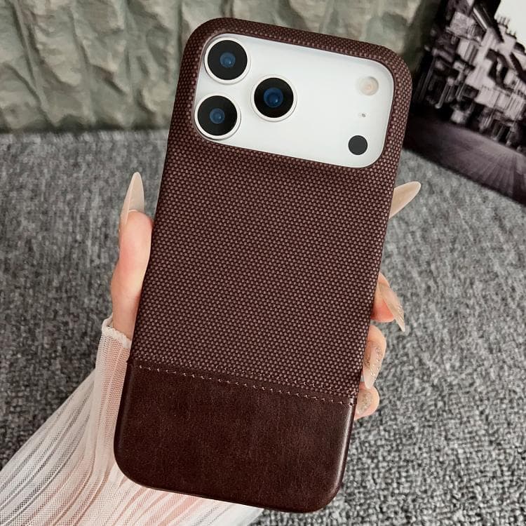 For iPhone 17 Pro Max Stitching Cloth MagSafe Magnetic PC Hybrid PU Phone Case(Dark Brown) - Immagine 1