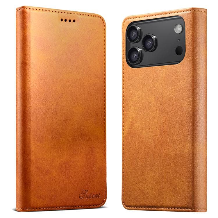For iPhone 17 Pro Max Suteni Calf Texture Horizontal Flip Leather Phone Case(Khaki) - Immagine 1