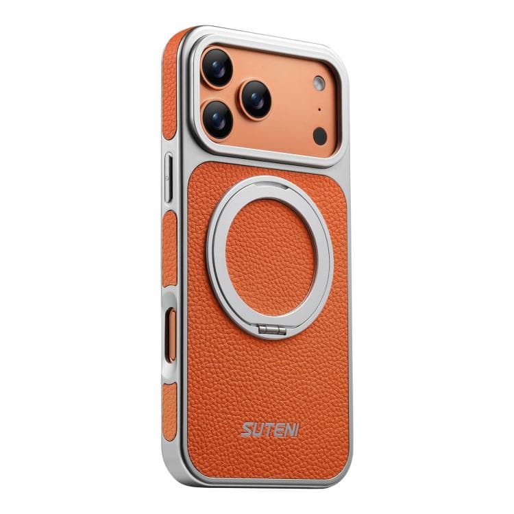 For iPhone 17 Pro Max Suteni G6 Large Litchi Texture Electroplated 360 Rotation Holder Magnetic Phone Case(Orange) - Immagine 1