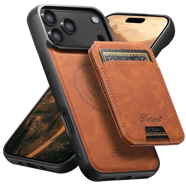 For iPhone 17 Pro Max Suteni H16 Litchi Texture Leather Detachable Wallet Back Phone Case(Khaki) - Immagine 1