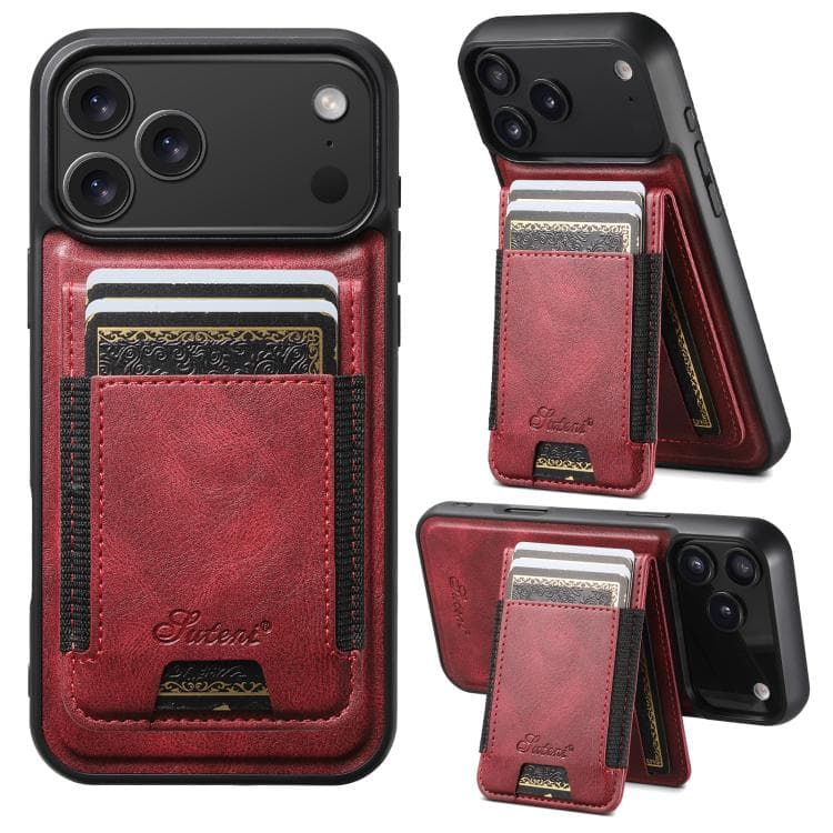 For iPhone 17 Pro Max Suteni H17 Oil Eax Leather MagSafe Detachable Wallet Phone Case(Red) - Immagine 1