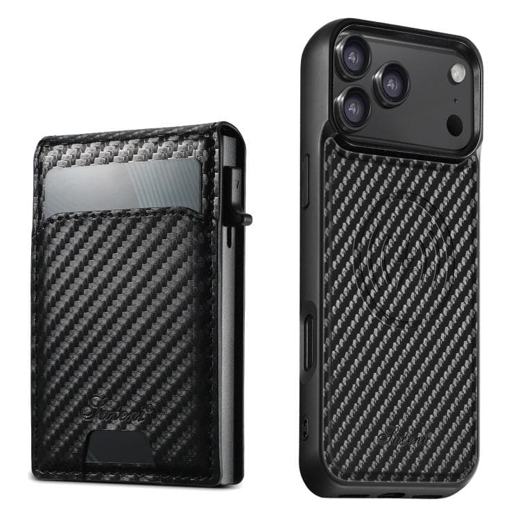 For iPhone 17 Pro Max Suteni H19 Carbon Fiber Grain 2-in-1 MagSafe Removable Card Box Back Phone Case(Black) - Immagine 1