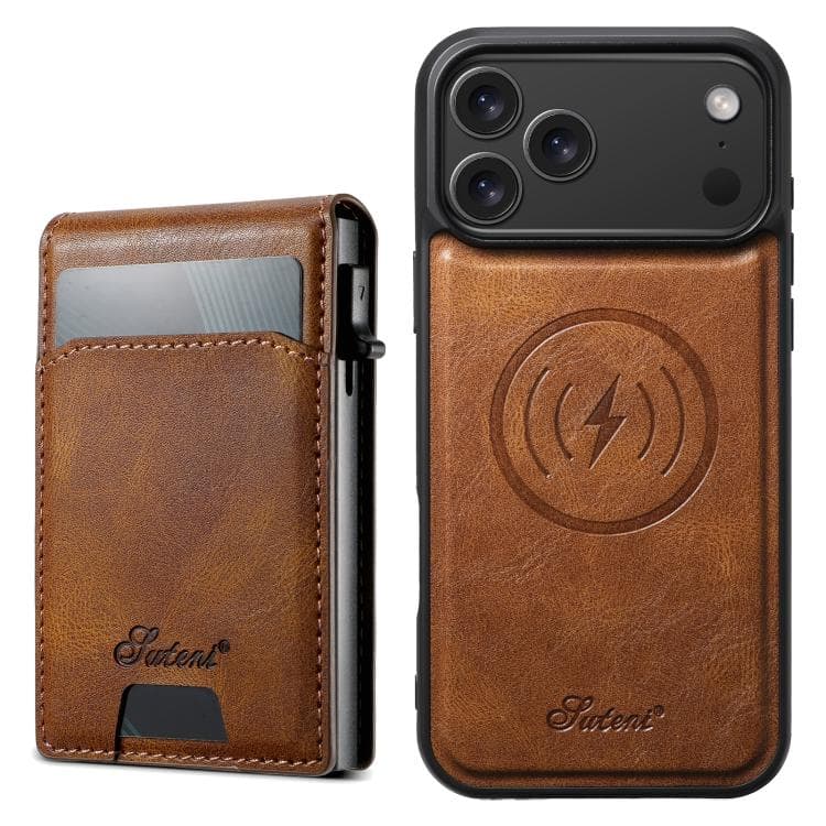 For iPhone 17 Pro Max Suteni H19 Oil Wax 2-in-1 MagSafe Removable Card Box Back Phone Case(Brown) - Immagine 1